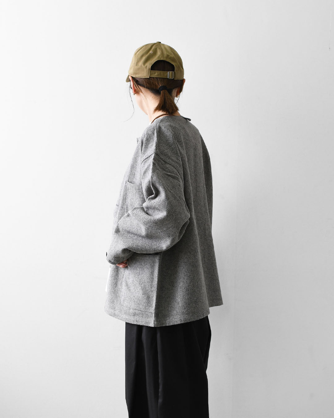 DELICIOUS [デリシャス] Cotton Tweed Collarless Jacket [DB4176] コットン ツイード カラーレス ジャケット・ノーカラージャケット・3つ杢コットンツイード・ゆったりシルエット・MEN'S / LADY'S  [2026AW]