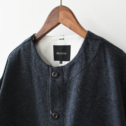 DELICIOUS [デリシャス] Cotton Tweed Collarless Jacket [DB4176] コットン ツイード カラーレス ジャケット・ノーカラージャケット・3つ杢コットンツイード・ゆったりシルエット・MEN'S / LADY'S  [2026AW]