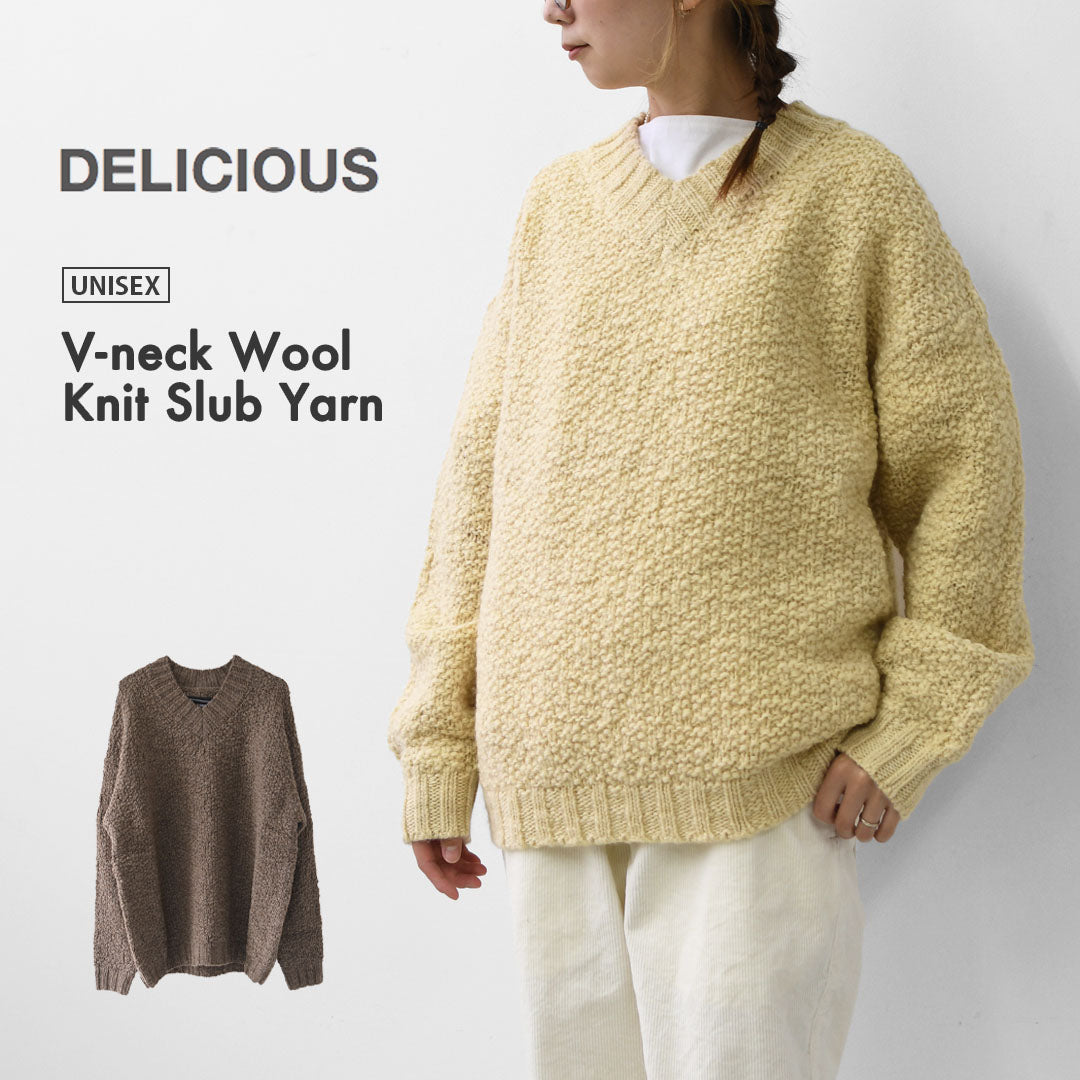 DELICIOUS [デリシャス] V-neck Wool Knit Slub Yarn [DN7602] Vネックウールニットスラブヤーン・Vネックニット・ウールニット・スラブニット・ニット・セーター・MEN'S / LADY'S [2025AW]