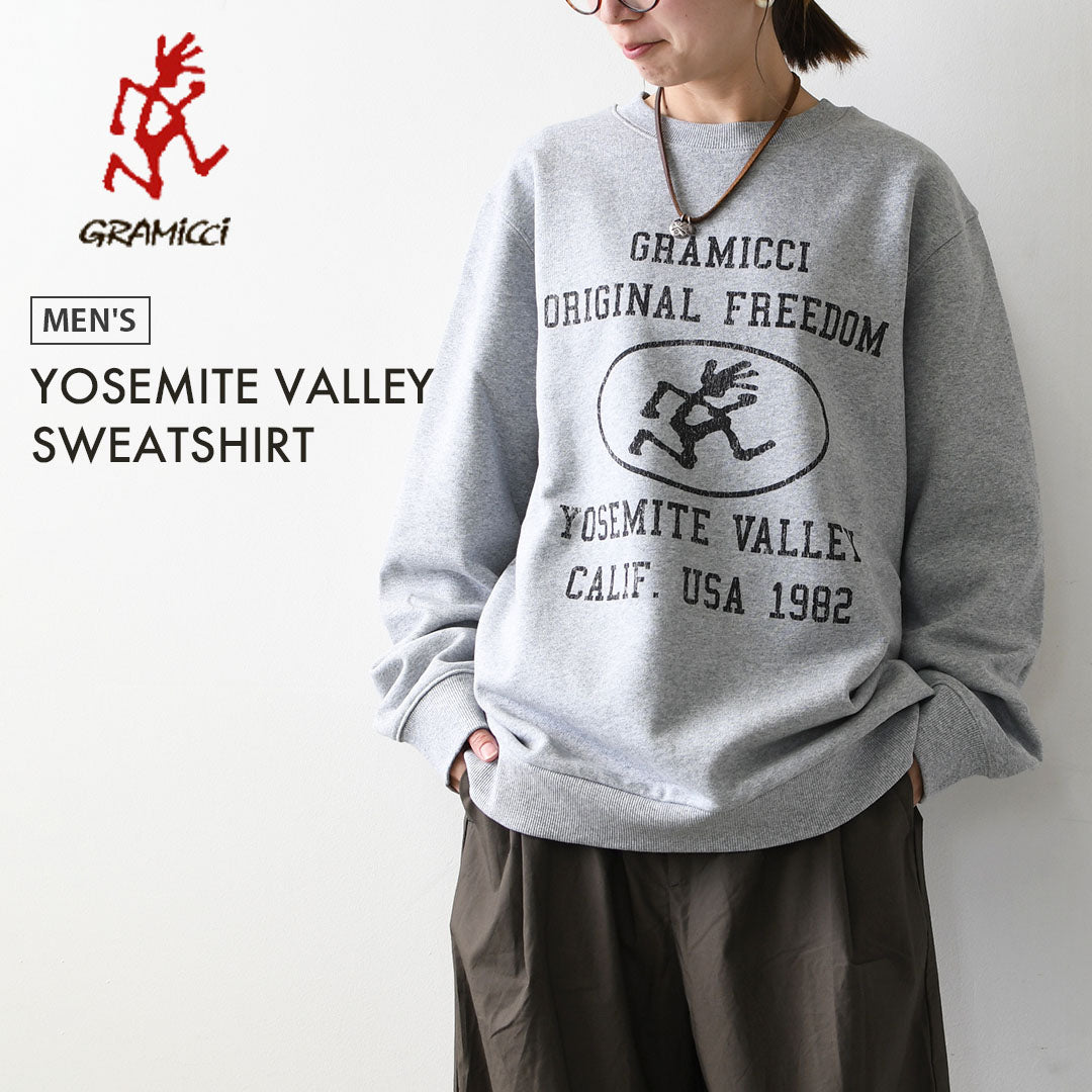 Gramicci [グラミチ] YOSEMITE VALLEY SWEATSHIRT [g6fm-j092] ヨセミテ バレー スウェットシャツ・グラフィック・クルーネック・プルオーバー・グラフィックプリント・MEN'S [2026AW]