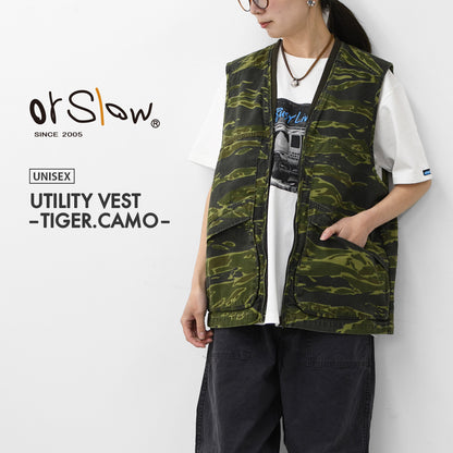 orslow [オアスロウ]UTILITY VEST -TIGER.CAMO- [01-9020-TGC]  ユーティリティベスト -タイガーカモ-・ミリタリーベスト・ノースリーブアウター・ジップアップベスト・シンプル・ヴィンテージライク・ワークベスト・アウトドア・キャンプ・MEN'S/LADY'S[2026SS]