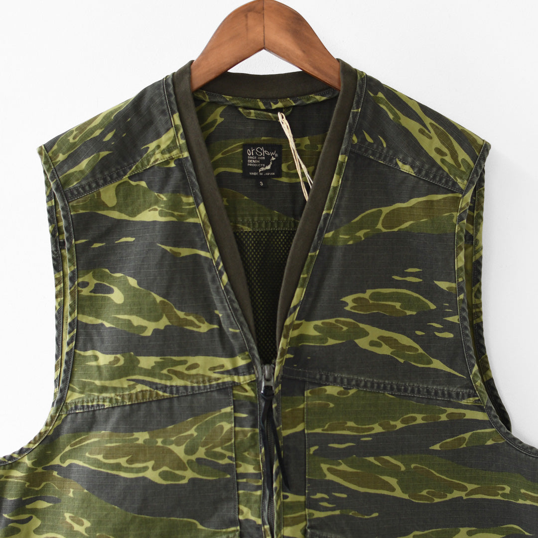 orslow [オアスロウ]UTILITY VEST -TIGER.CAMO- [01-9020-TGC]  ユーティリティベスト -タイガーカモ-・ミリタリーベスト・ノースリーブアウター・ジップアップベスト・シンプル・ヴィンテージライク・ワークベスト・アウトドア・キャンプ・MEN'S/LADY'S[2026SS]
