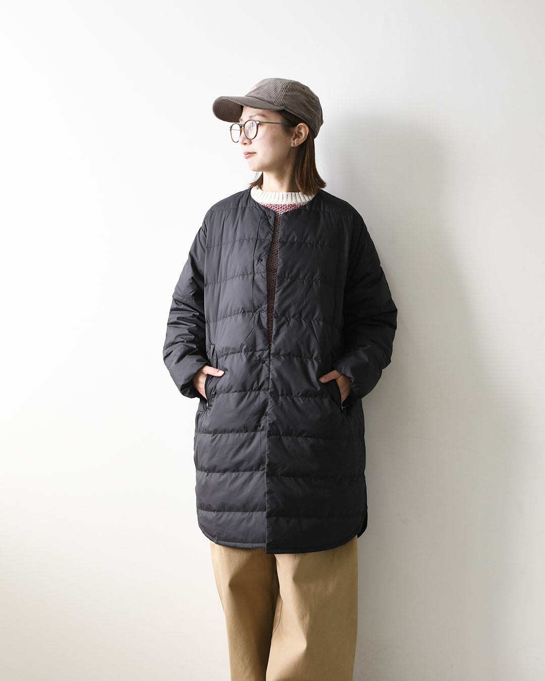 ORCIVAL [オーチバル・オーシバル] Polyester Taffeta Round Neck Long Coat [OR-A0602DTF] ポリエステルタフタ ラウンドネック ロングコート・ロングコート・ノーカラー・アウター・綺麗めダウンコート・ロング丈ダウンコート・上品なダウン・LADY'S [2026AW]