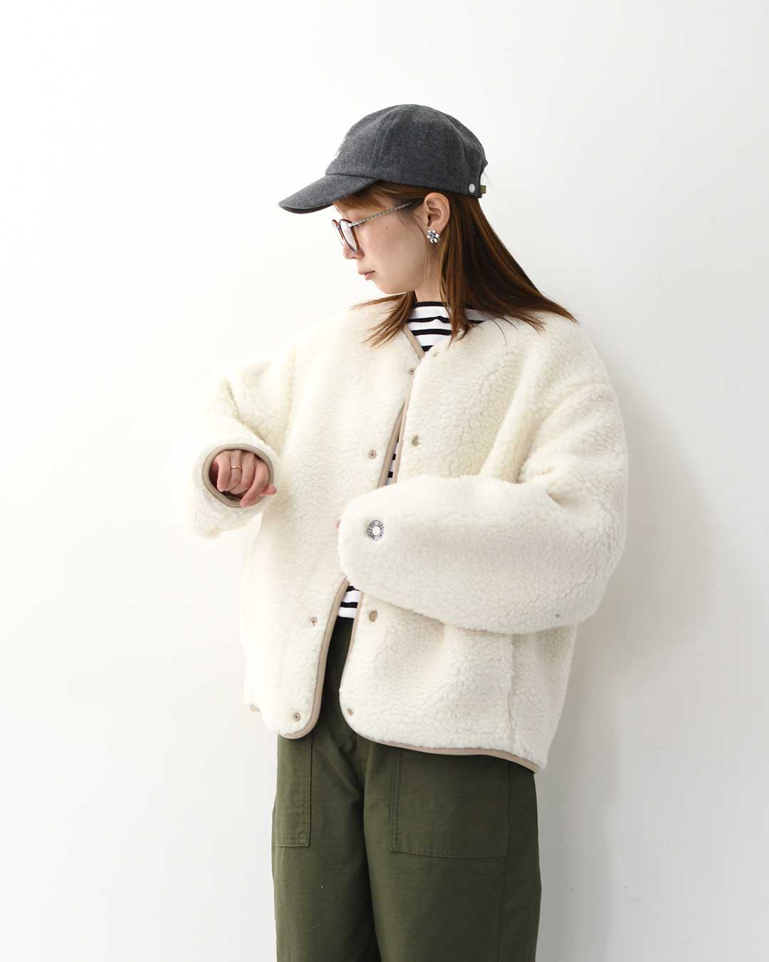 ORCIVAL [オーチバル・オーシバル] W ROUND NECK BLOUSON [OR-A0741BFF] ラウンドネックブルゾン・ボアブルゾン・ボアジャケット・ノーカラー・ジャケット・ブルゾン・アウター・LADY'S [2025AW]