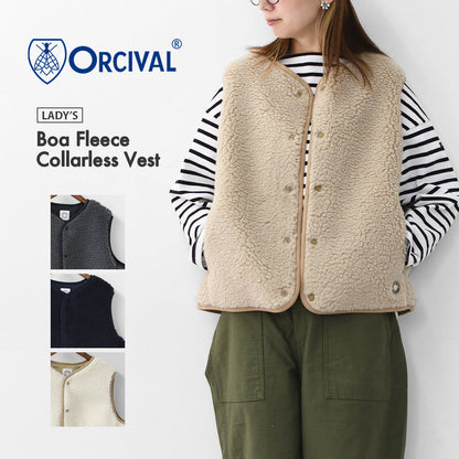 ORCIVAL [オーチバル・オーシバル] Boa Fleece Collarless Vest [OR-A0742BFF] ボアフリースカラーレスベスト・ベスト・ボアベスト・ボアフリースベスト・カラーレスベスト・ボア・ボアフリース・LADY'S [2025AW]