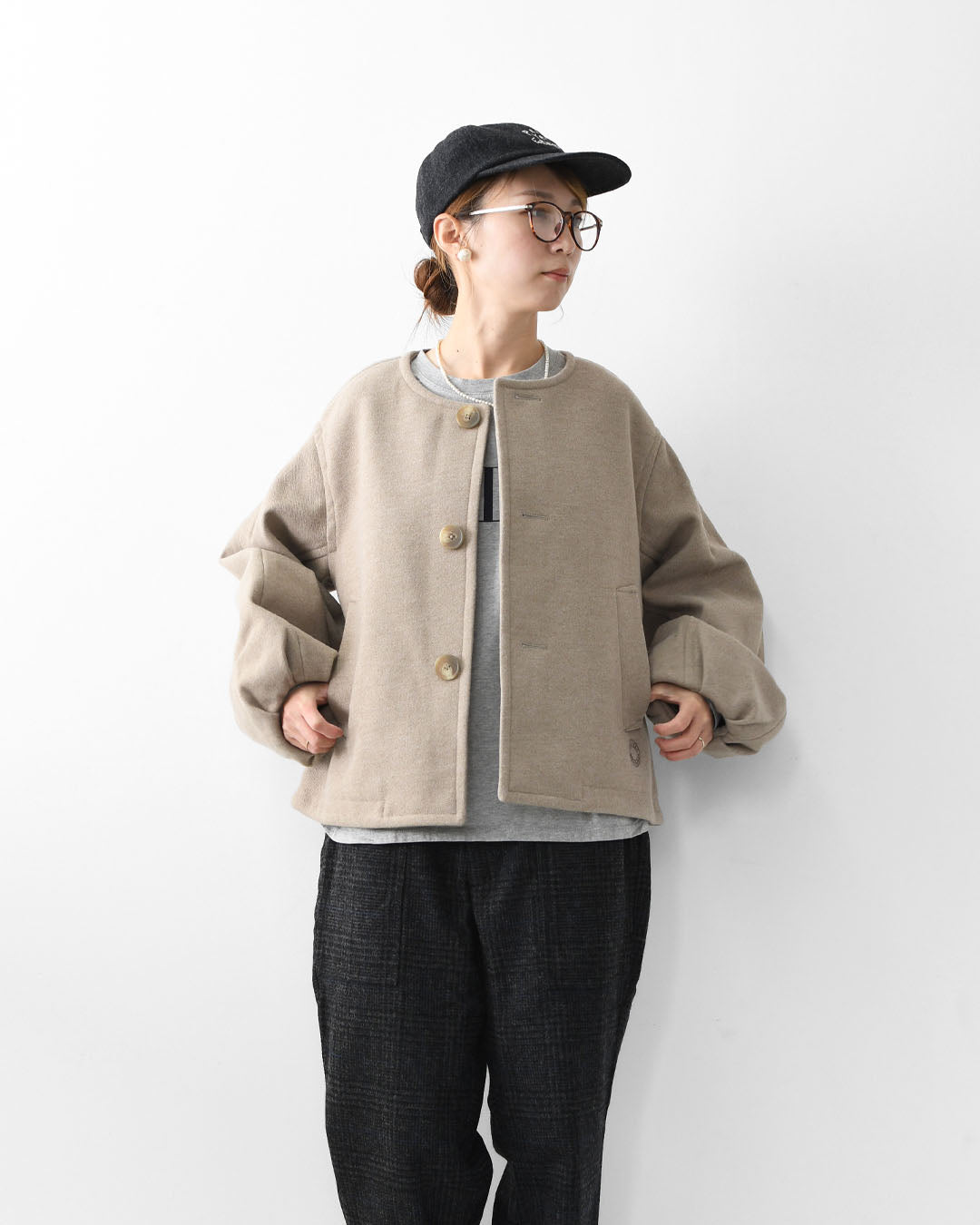 ORCIVAL [オーチバル・オーシバル] W BRITISH TWEED NO-COLLAR BLOUSON [OR-A0743 BBT] ブリティッシュツイード ノーカラーブルゾン・ノーカラー・アウター・バルーンスリーブ・コクーンシルエット・ウールライク・LADY'S [2025AW]