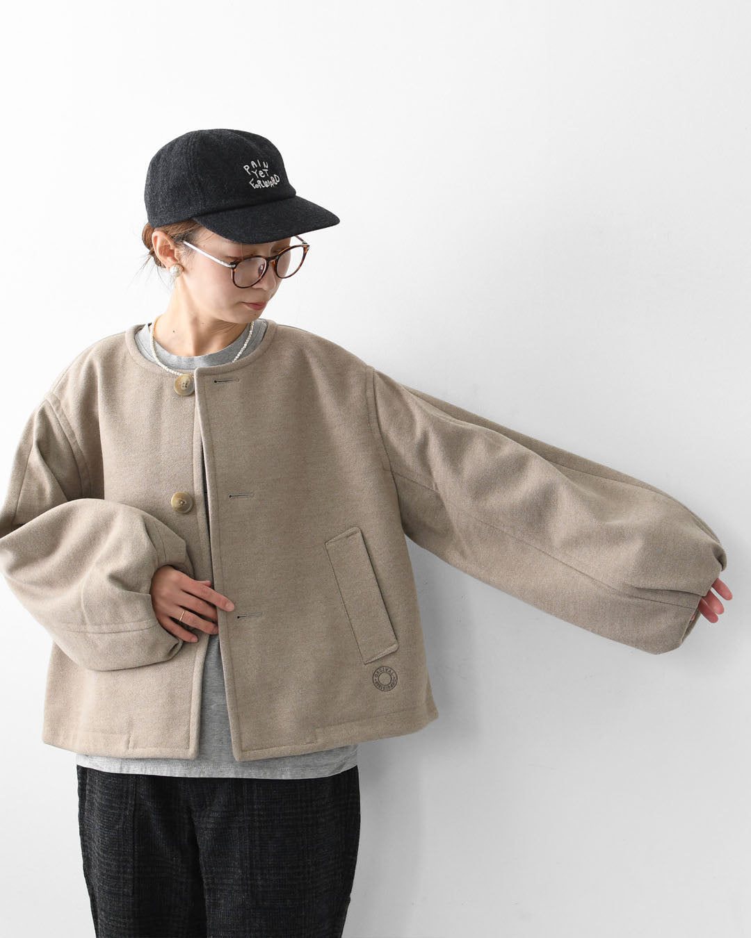 ORCIVAL [オーチバル・オーシバル] W BRITISH TWEED NO-COLLAR BLOUSON [OR-A0743 BBT] ブリティッシュツイード ノーカラーブルゾン・ノーカラー・アウター・バルーンスリーブ・コクーンシルエット・ウールライク・LADY'S [2025AW]