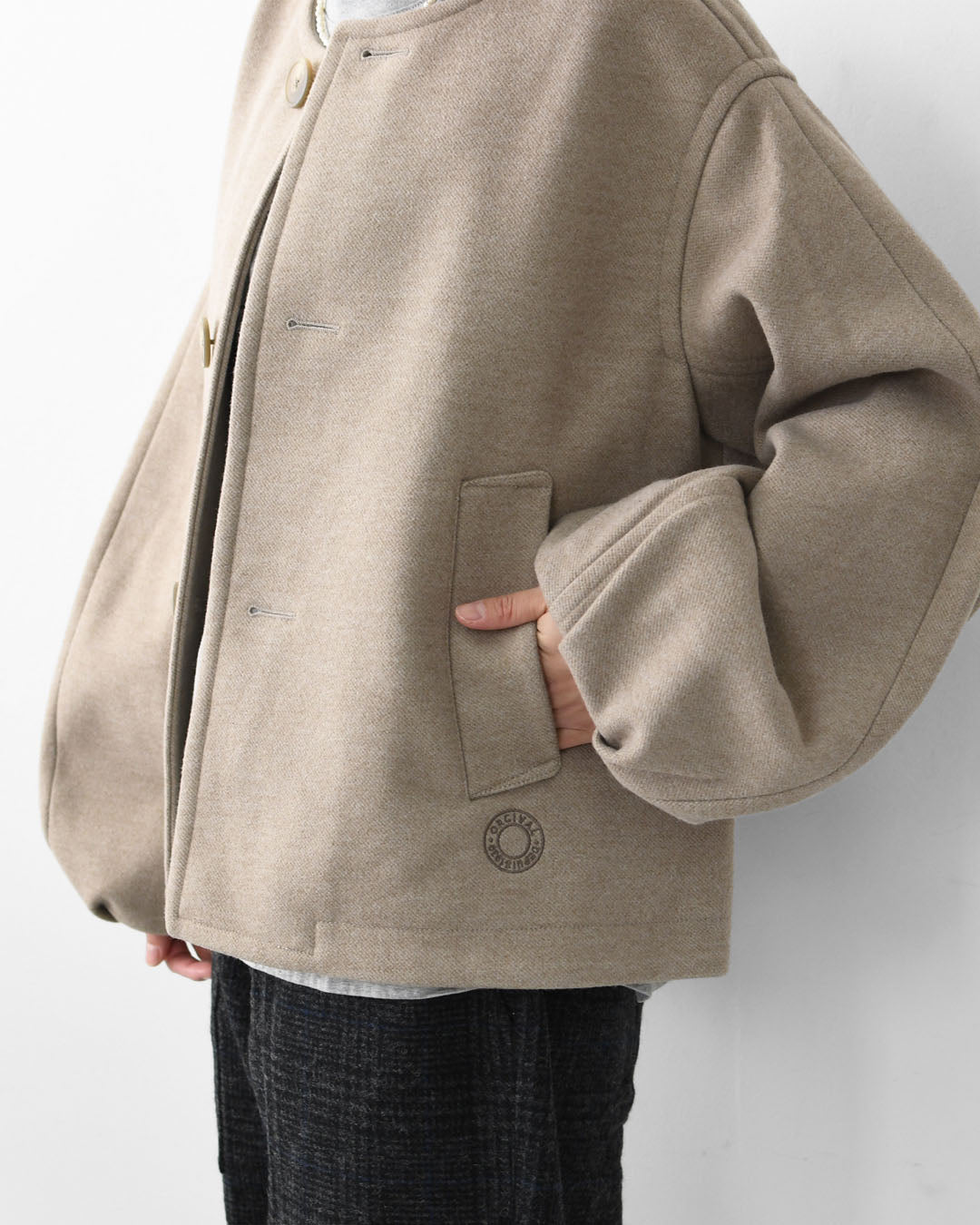 ORCIVAL [オーチバル・オーシバル] W BRITISH TWEED NO-COLLAR BLOUSON [OR-A0743 BBT] ブリティッシュツイード ノーカラーブルゾン・ノーカラー・アウター・バルーンスリーブ・コクーンシルエット・ウールライク・LADY'S [2025AW]