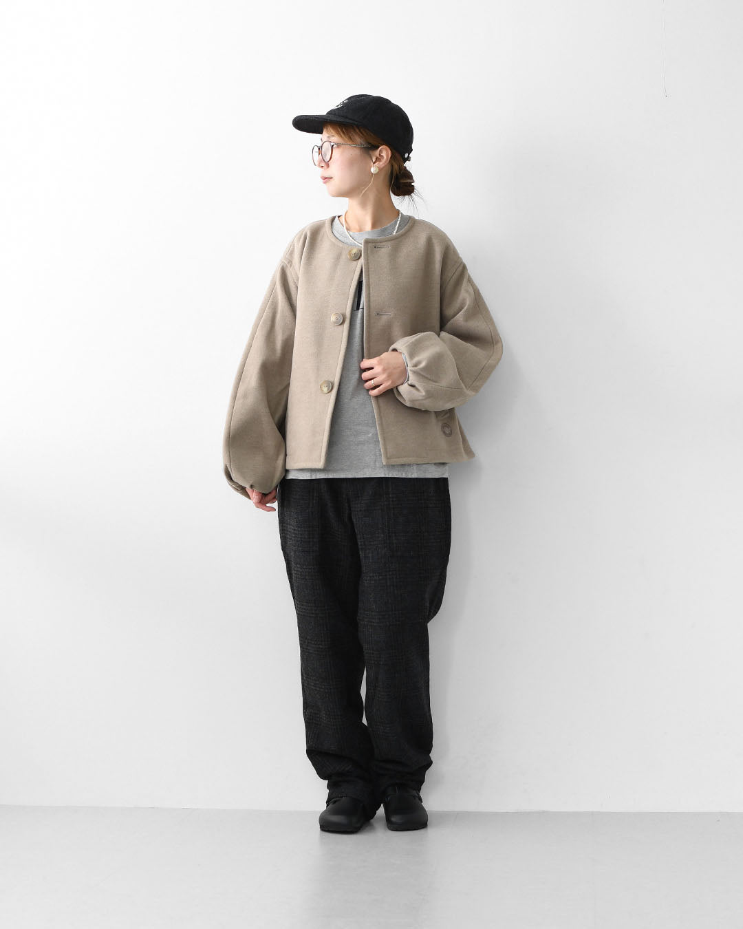 ORCIVAL [オーチバル・オーシバル] W BRITISH TWEED NO-COLLAR BLOUSON [OR-A0743 BBT] ブリティッシュツイード ノーカラーブルゾン・ノーカラー・アウター・バルーンスリーブ・コクーンシルエット・ウールライク・LADY'S [2025AW]