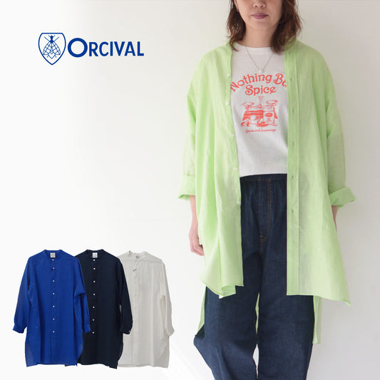 ORCIVAL[オーチバル・オーシバル] W LINEN BAND COLLAR LONG SHIRT [OR-B0268YLF] リネン バンドカラーロングシャツ [2024SS]