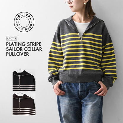 ORCIVAL [オーチバル・オーシバル] PLATING STRIPE SAILOR COLLAR PULLOVER [OR-D0146CRA] プレーティング ストライプセーラ―カラープルオーバー・セーラーニット・長袖プルオーバー・LADY'S [2026AW]