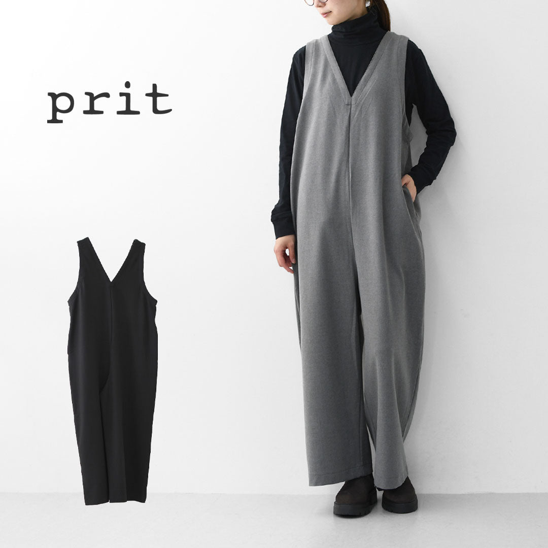 prit [プリット] 30/2ツイルストレッチ裏起毛　Vネックオールインワン [P70620] サロペット・Vネック・ゆったりシルエット・LADY'S [2025AW]