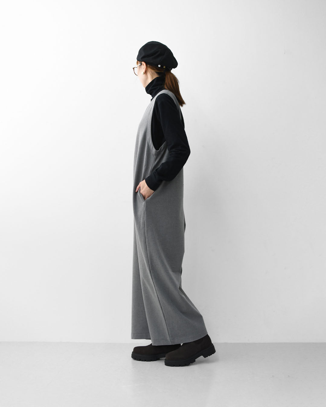 prit [プリット] 30/2ツイルストレッチ裏起毛　Vネックオールインワン [P70620] サロペット・Vネック・ゆったりシルエット・LADY'S [2025AW]