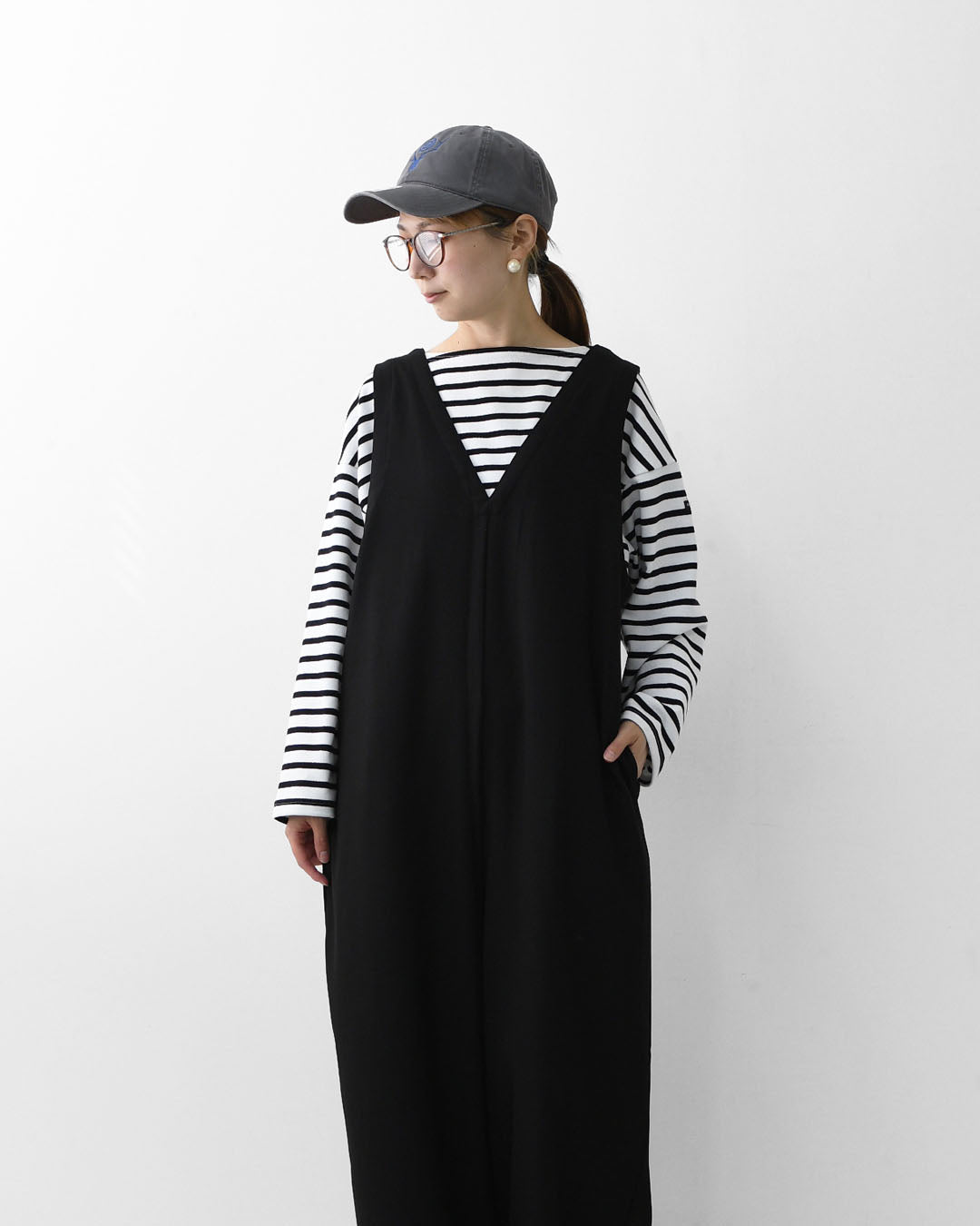 prit [プリット] 30/2ツイルストレッチ裏起毛　Vネックオールインワン [P70620] サロペット・Vネック・ゆったりシルエット・LADY'S [2025AW]