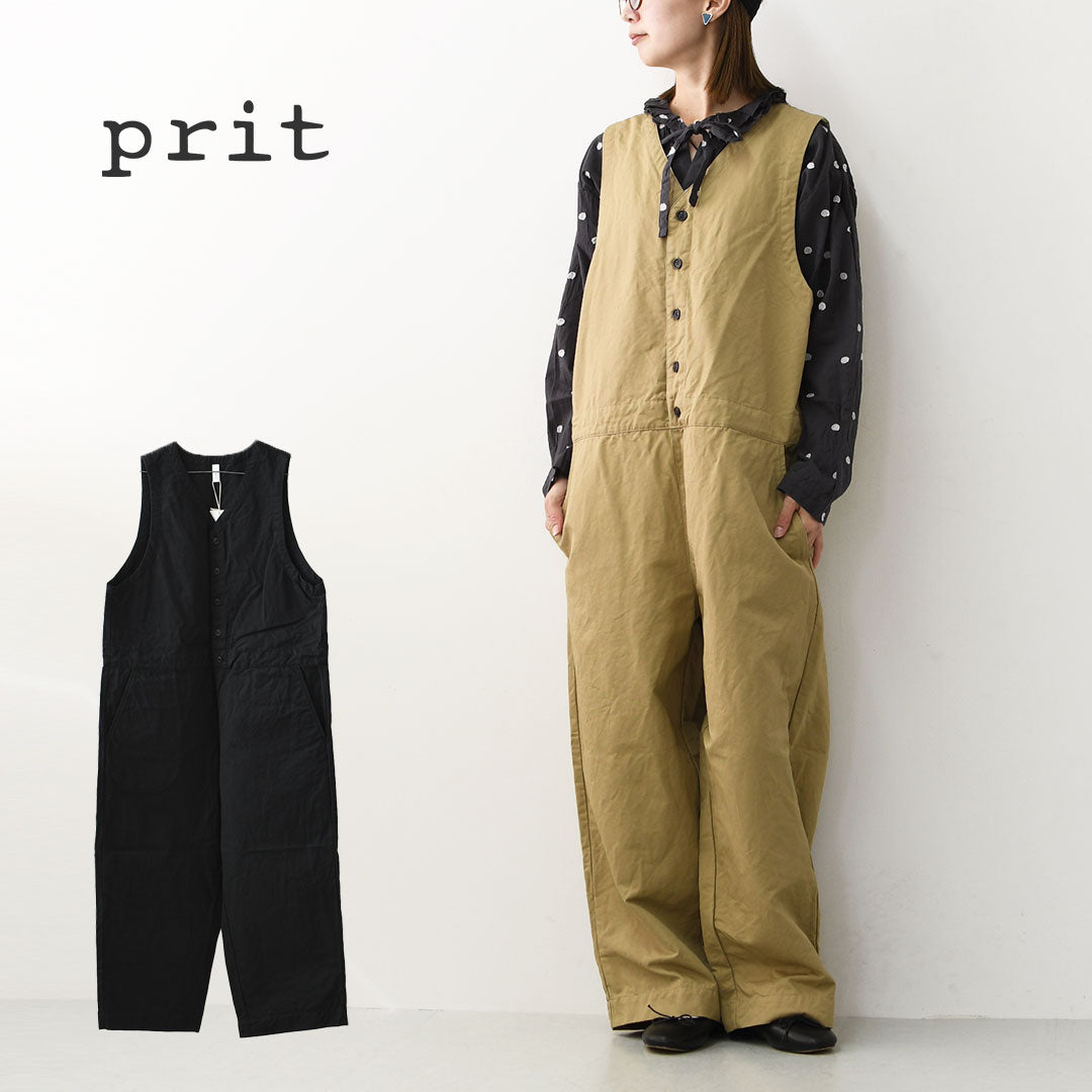 prit [プリット] コットンリネン交織カルゼオールインワン [P70700] オールインワン・コットンリネン・Vネック・LADY'S [2026AW]