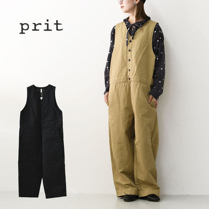 prit [プリット] コットンリネン交織カルゼオールインワン [P70700] オールインワン・コットンリネン・Vネック・LADY'S [2026AW]