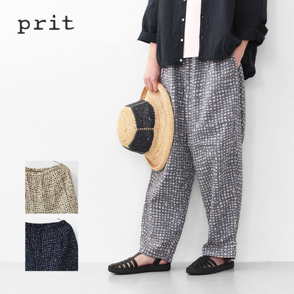 prit [プリット] 80/1ローンラフチェックプリント ワンタックバギーパンツ [P71520] [2025SS]