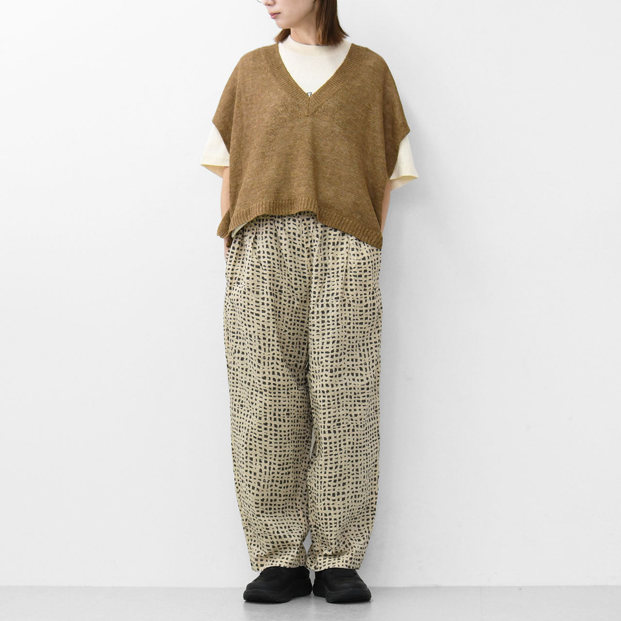 prit [プリット] 80/1ローンラフチェックプリント ワンタックバギーパンツ [P71520] [2025SS]