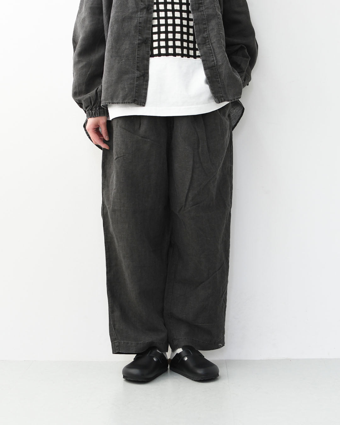 prit [プリット] リネンコットン交織平織ピグメン加工タックバギーパンツ  [P71602] ワイドパンツ・ヴィンテージ風・オーバーサイズ・ゆったりサイズ・リネンコットン・セットアップ・LADY'S [2026SS]