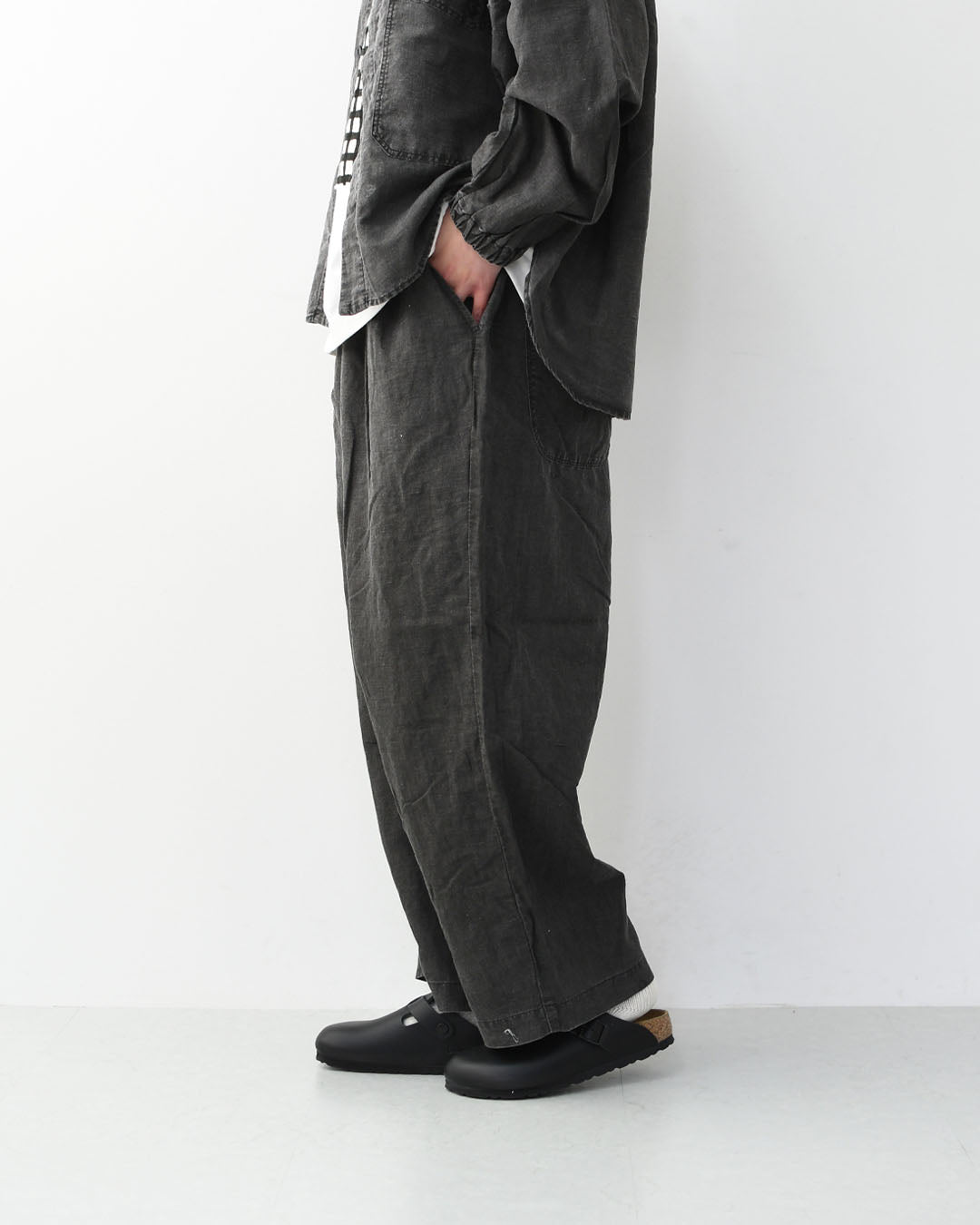 prit [プリット] リネンコットン交織平織ピグメン加工タックバギーパンツ  [P71602] ワイドパンツ・ヴィンテージ風・オーバーサイズ・ゆったりサイズ・リネンコットン・セットアップ・LADY'S [2026SS]