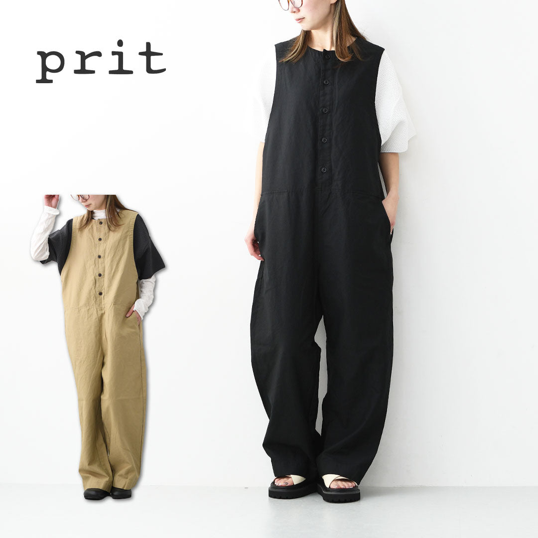 prit [プリット] コットンリネンライトバックサテンオールインワン [P71603] オールインワン・コットンリネン・ゆったりシルエット・LADY'S [2026SS]