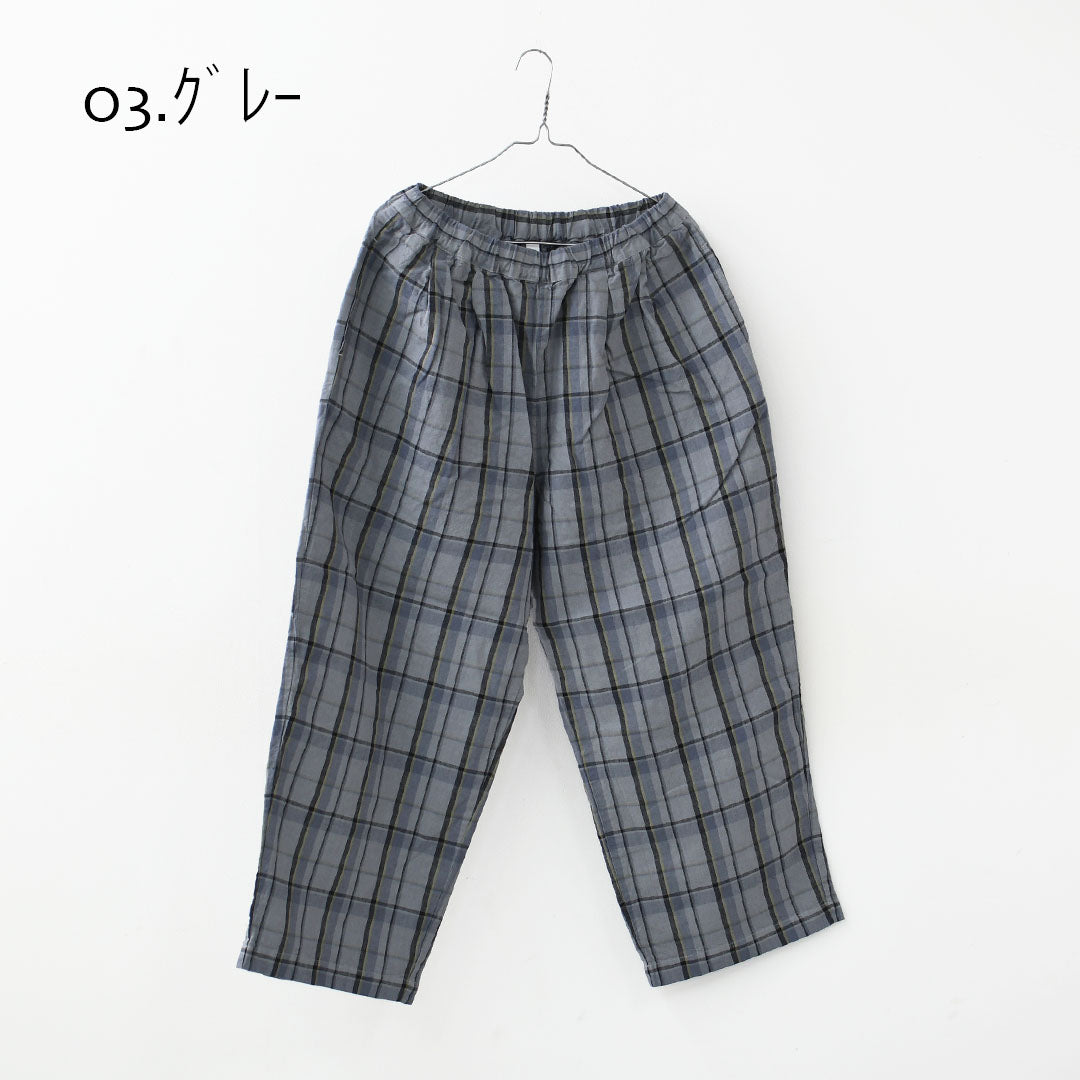 prit [プリット] 16/1リネンコットンチェックタックイージーパンツ [P71609] イージーパンツ・チェック・コットンリネン・リラックスパンツ・ゆったっりシルエット・LADY'S [2026SS]