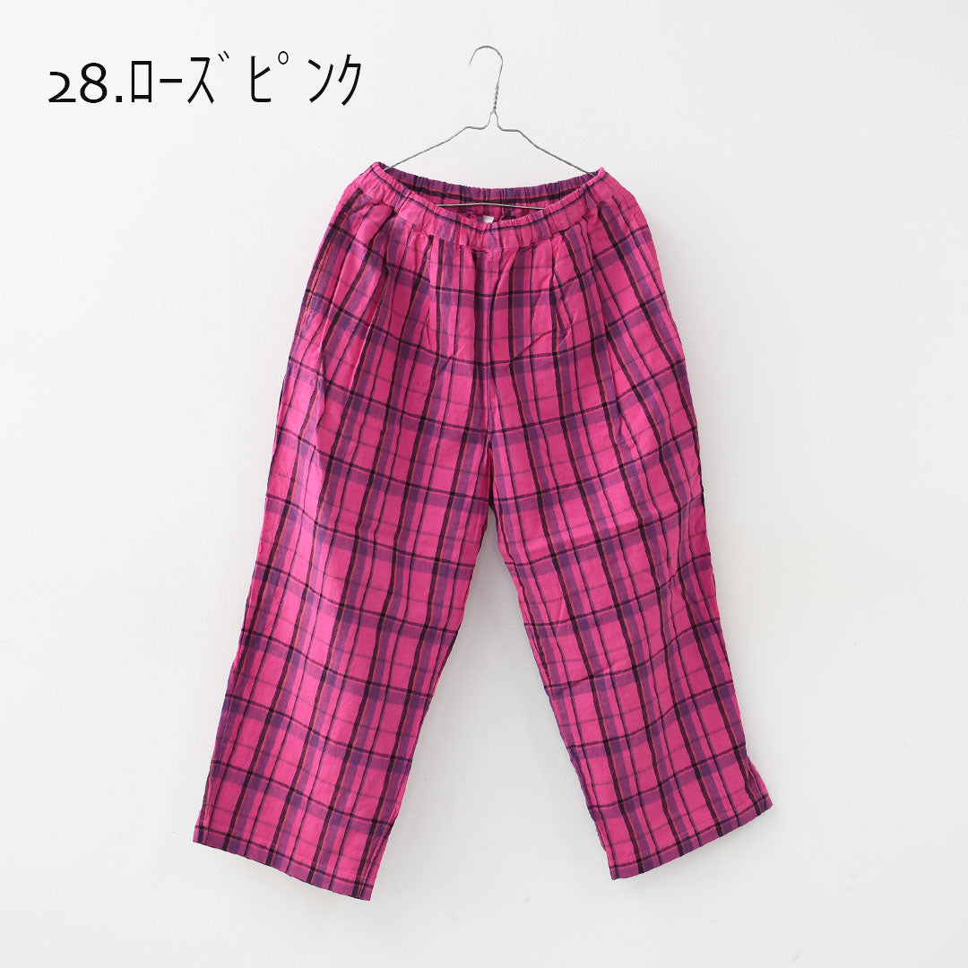 prit [プリット] 16/1リネンコットンチェックタックイージーパンツ [P71609] イージーパンツ・チェック・コットンリネン・リラックスパンツ・ゆったっりシルエット・LADY'S [2026SS]