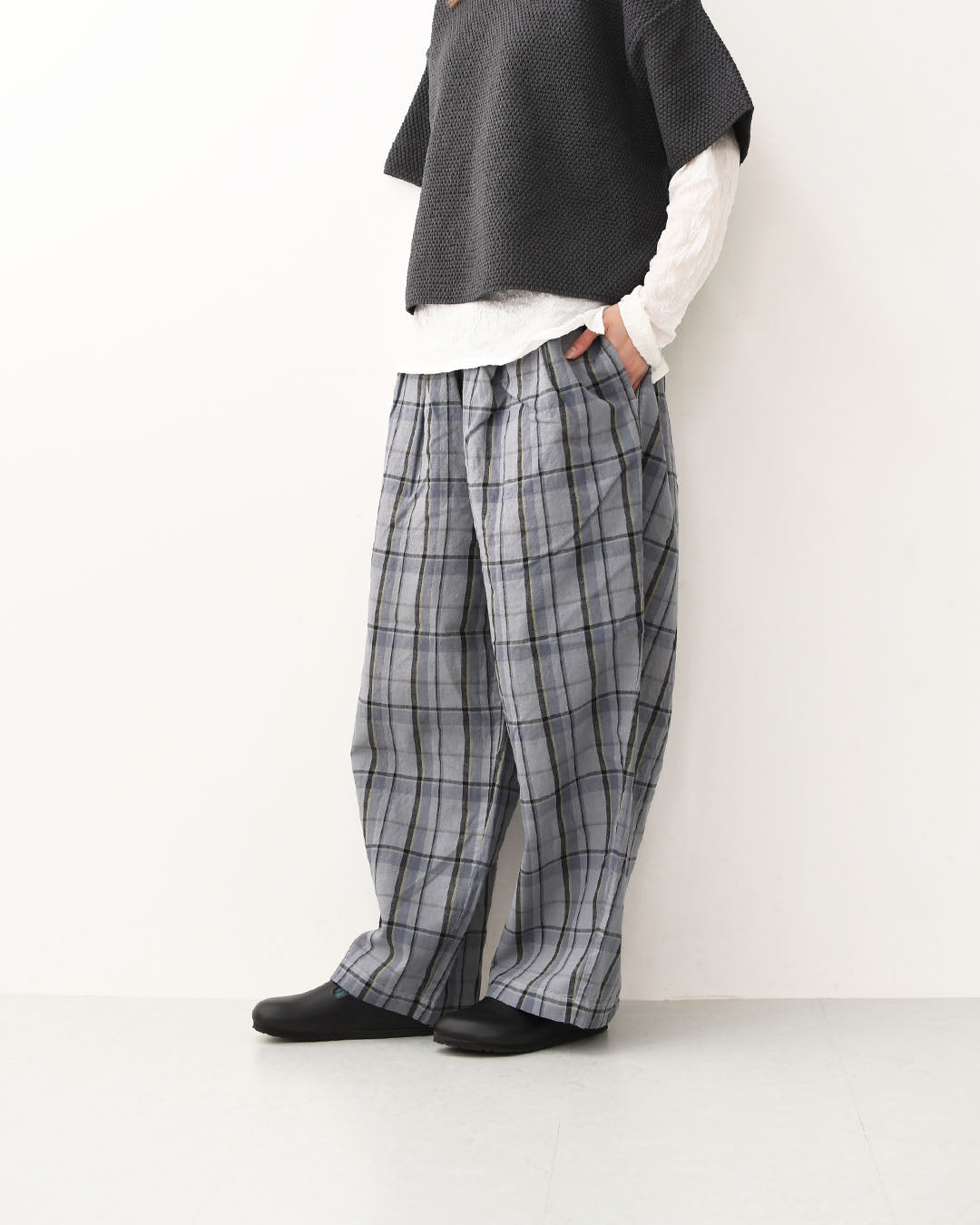 prit [プリット] 16/1リネンコットンチェックタックイージーパンツ [P71609] イージーパンツ・チェック・コットンリネン・リラックスパンツ・ゆったっりシルエット・LADY'S [2026SS]