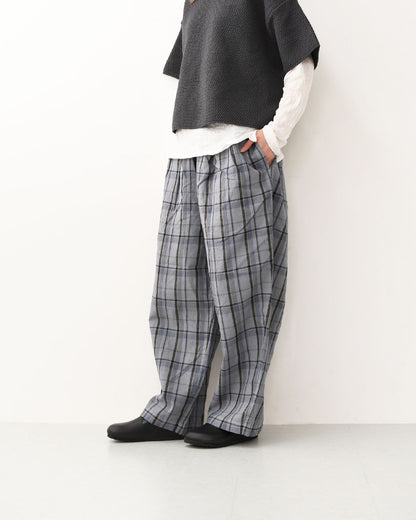 prit [プリット] 16/1リネンコットンチェックタックイージーパンツ [P71609] イージーパンツ・チェック・コットンリネン・リラックスパンツ・ゆったっりシルエット・LADY'S [2026SS]