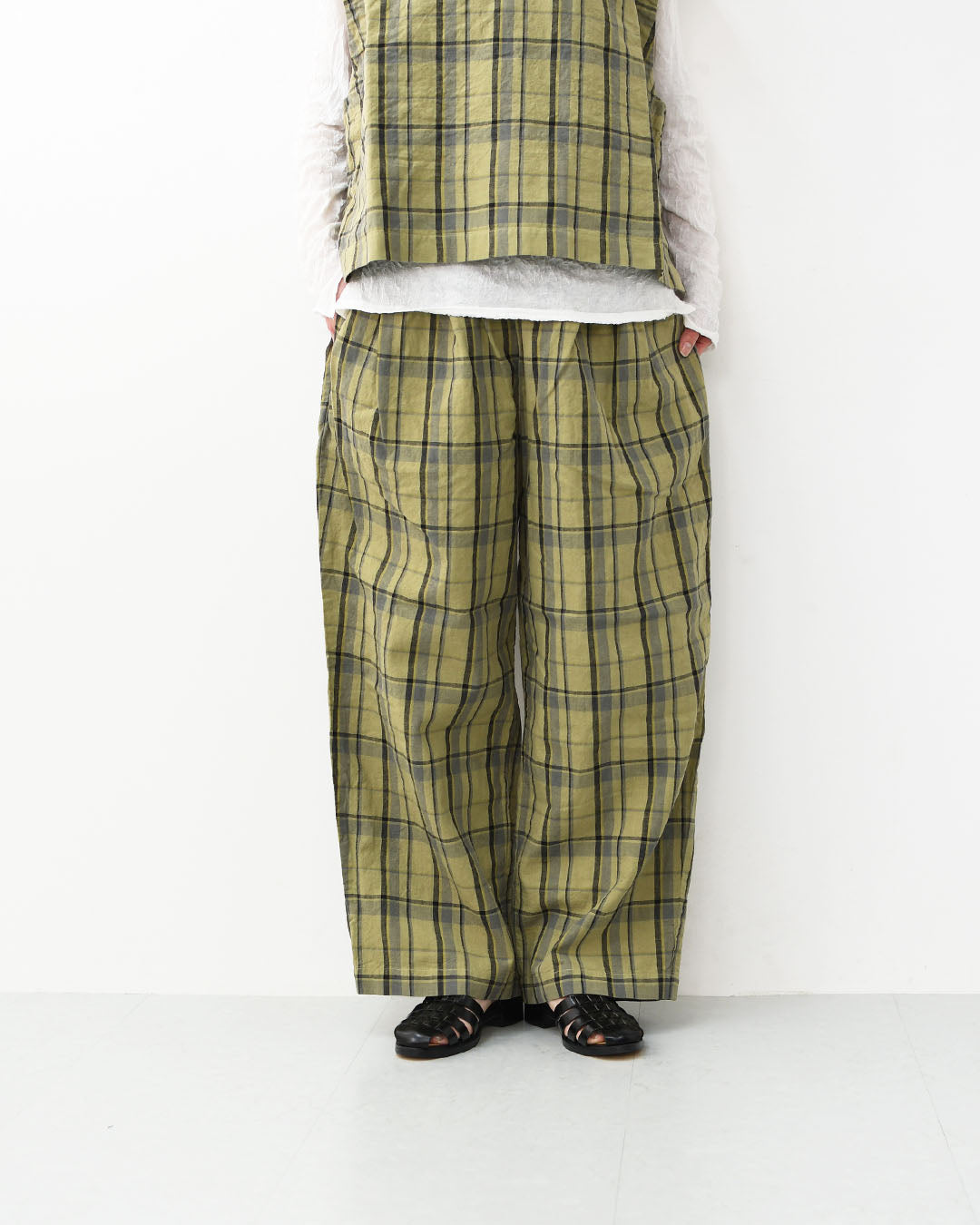 prit [プリット] 16/1リネンコットンチェックタックイージーパンツ [P71609] イージーパンツ・チェック・コットンリネン・リラックスパンツ・ゆったっりシルエット・LADY'S [2026SS]