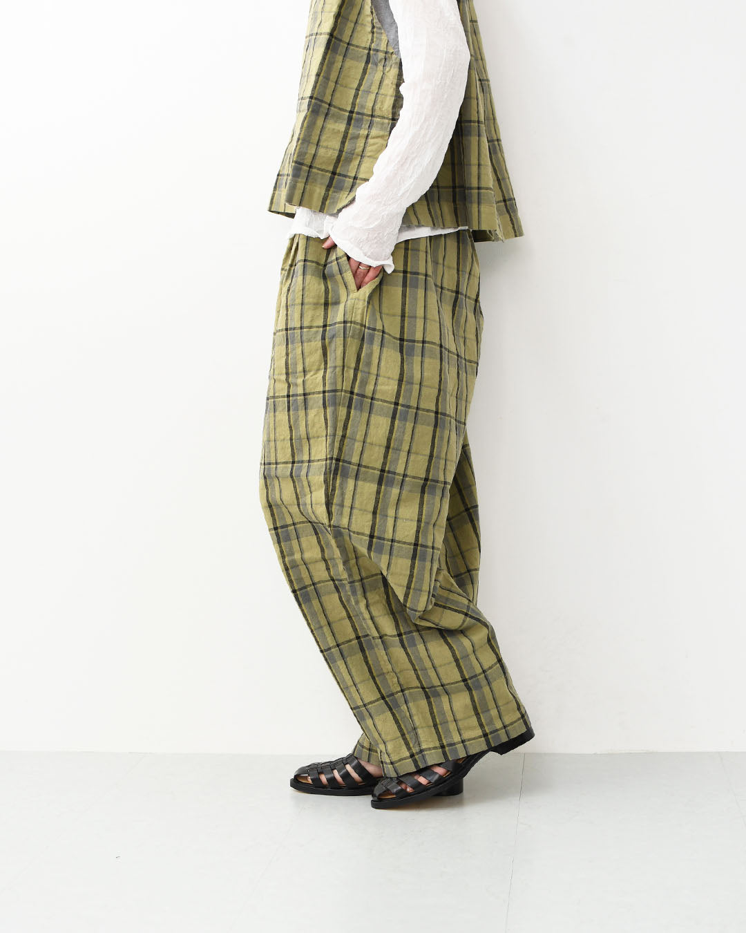 prit [プリット] 16/1リネンコットンチェックタックイージーパンツ [P71609] イージーパンツ・チェック・コットンリネン・リラックスパンツ・ゆったっりシルエット・LADY'S [2026SS]