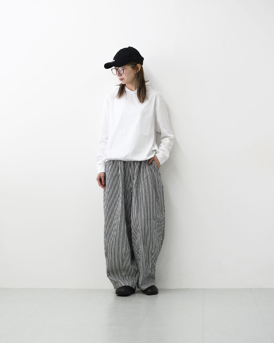 prit [プリット] 8oz ヒッコリーデニムボールパンツ [P71614] ヒッコリー柄・縦縞・ストライプ・ゆったりシルエット・リラックスパンツ・ナチュラルコーデ・カジュアル・柔らかデニム・LADY'S [2026SS]