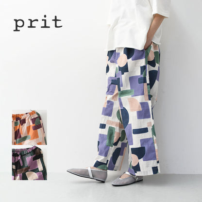 prit [プリット] 40/1ブロードコラージュプリントワイドパンツ [P71621] イージーパンツ・リラックスパンツ・ゆったっりシルエット・ワイド・柄パンツ・綿パンツ・LADY'S [2026SS]