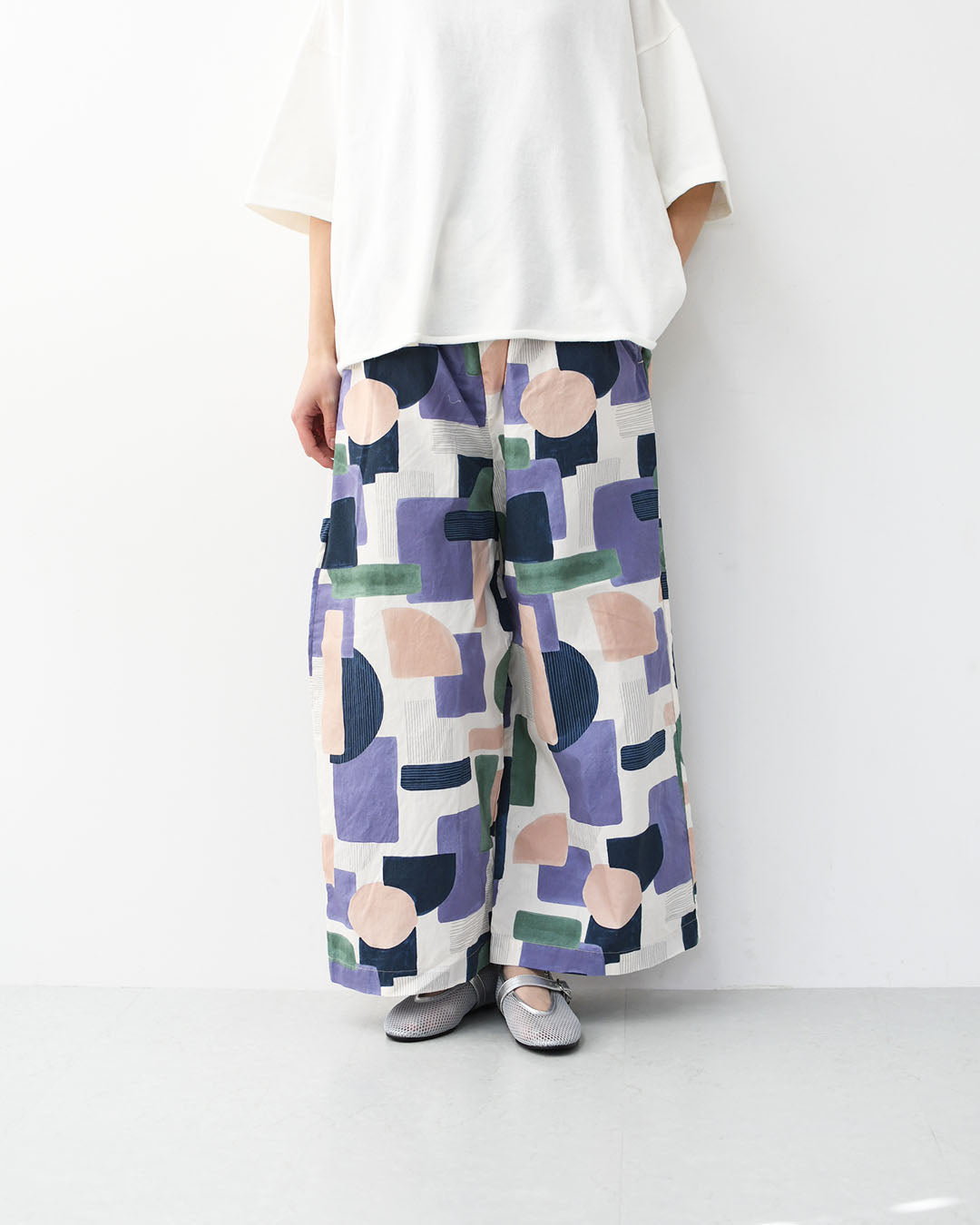 prit [プリット] 40/1ブロードコラージュプリントワイドパンツ [P71621] イージーパンツ・リラックスパンツ・ゆったっりシルエット・ワイド・柄パンツ・綿パンツ・LADY'S [2026SS]