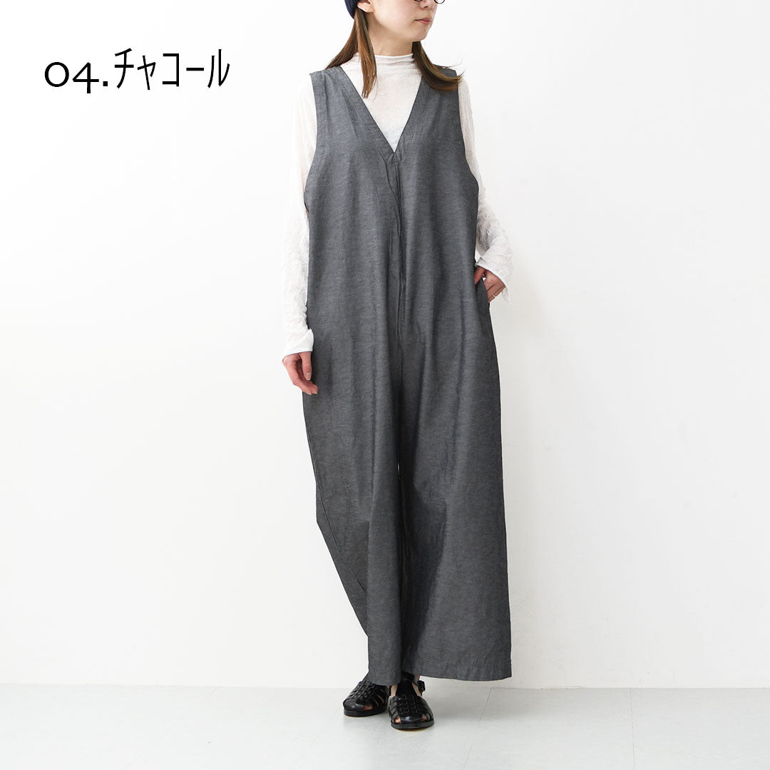 prit [プリット] 綿麻ストレッッチVネックオールインワン [P71629] オールインワン・Vネック・ゆったりシルエット・LADY'S [2026SS]