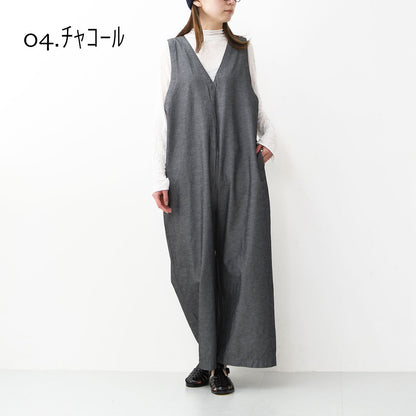 prit [プリット] 綿麻ストレッッチVネックオールインワン [P71629] オールインワン・Vネック・ゆったりシルエット・LADY'S [2026SS]