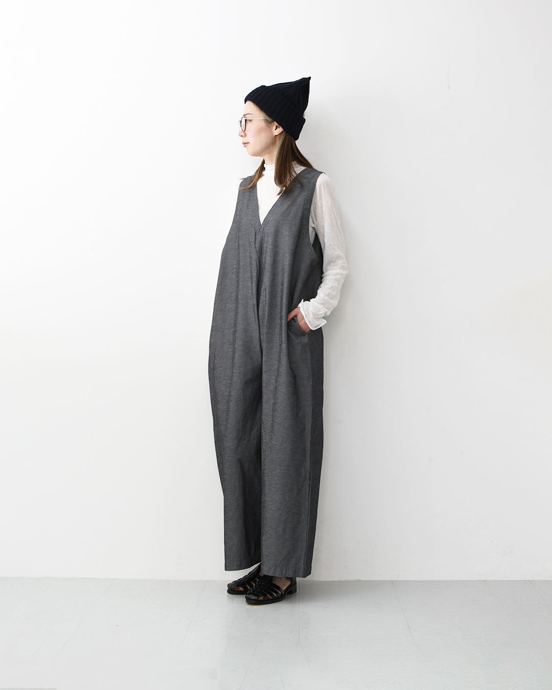 prit [プリット] 綿麻ストレッッチVネックオールインワン [P71629] オールインワン・Vネック・ゆったりシルエット・LADY'S [2026SS]