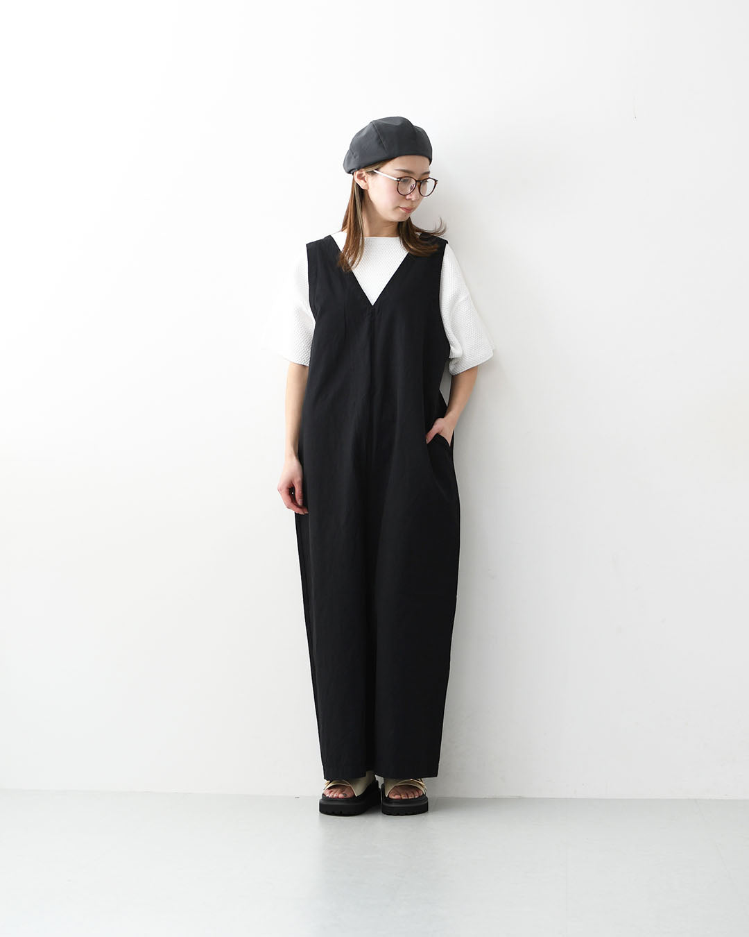 prit [プリット] 綿麻ストレッッチVネックオールインワン [P71629] オールインワン・Vネック・ゆったりシルエット・LADY'S [2026SS]