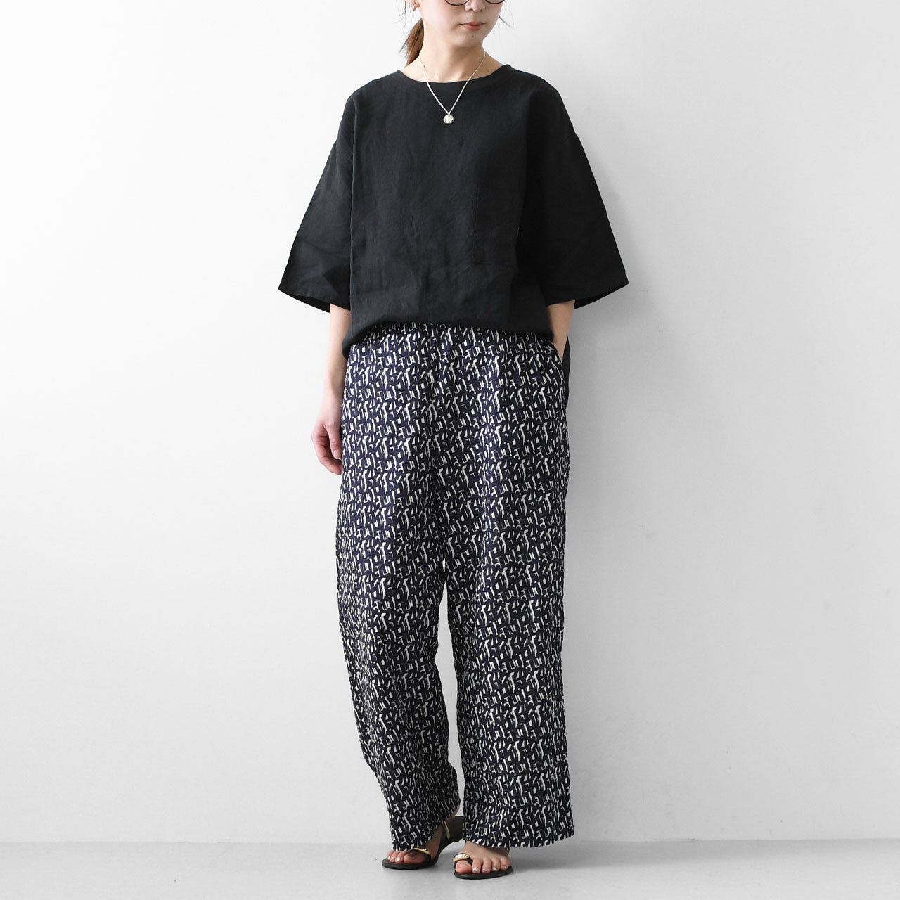 prit [プリット] 80/1ローンミラクルウェーブ加工幾何学プリントワイドパンツ [P72516]  [2025SS]