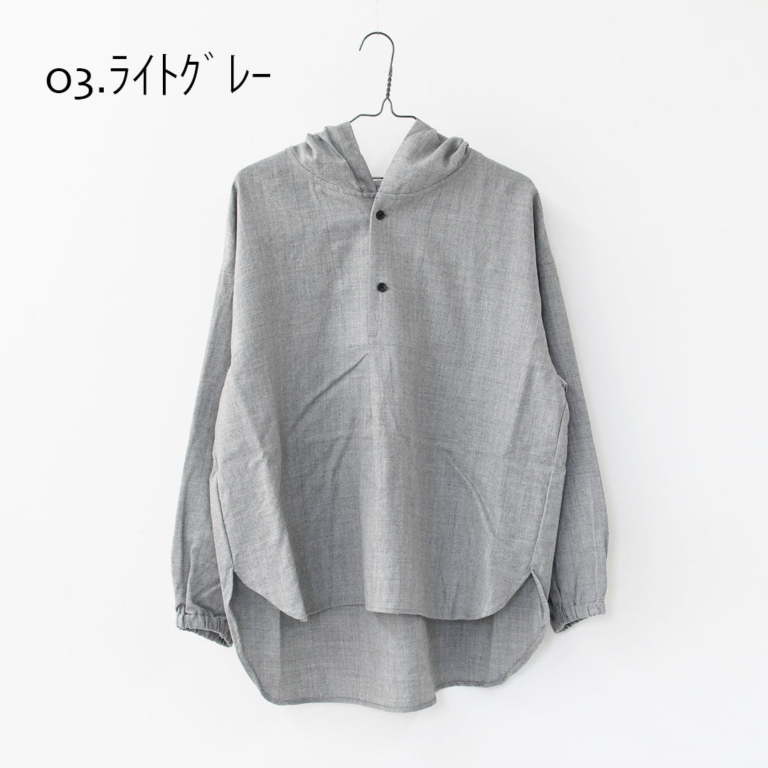 prit [プリット] 2/48ウール綾織フードプルオーバーシャツ [P80620] フード付きシャツ・ウールシャツ・ゆったりシルエット・LADY'S [2025AW]