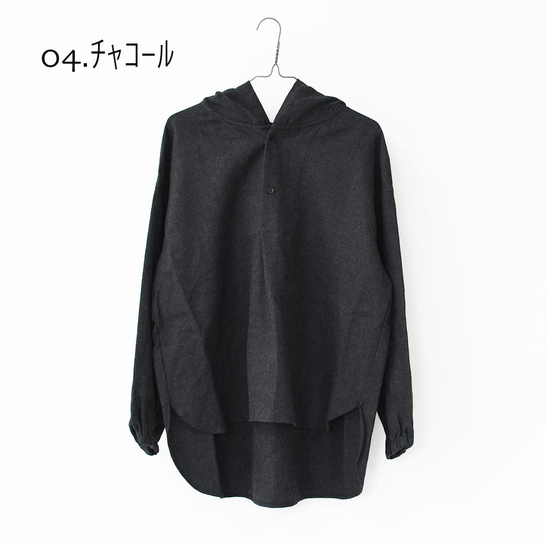 prit [プリット] 2/48ウール綾織フードプルオーバーシャツ [P80620] フード付きシャツ・ウールシャツ・ゆったりシルエット・LADY'S [2025AW]