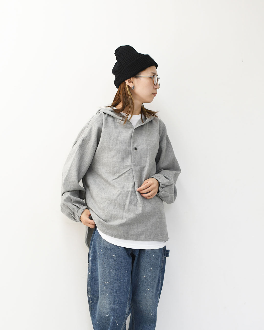 prit [プリット] 2/48ウール綾織フードプルオーバーシャツ [P80620] フード付きシャツ・ウールシャツ・ゆったりシルエット・LADY'S [2025AW]