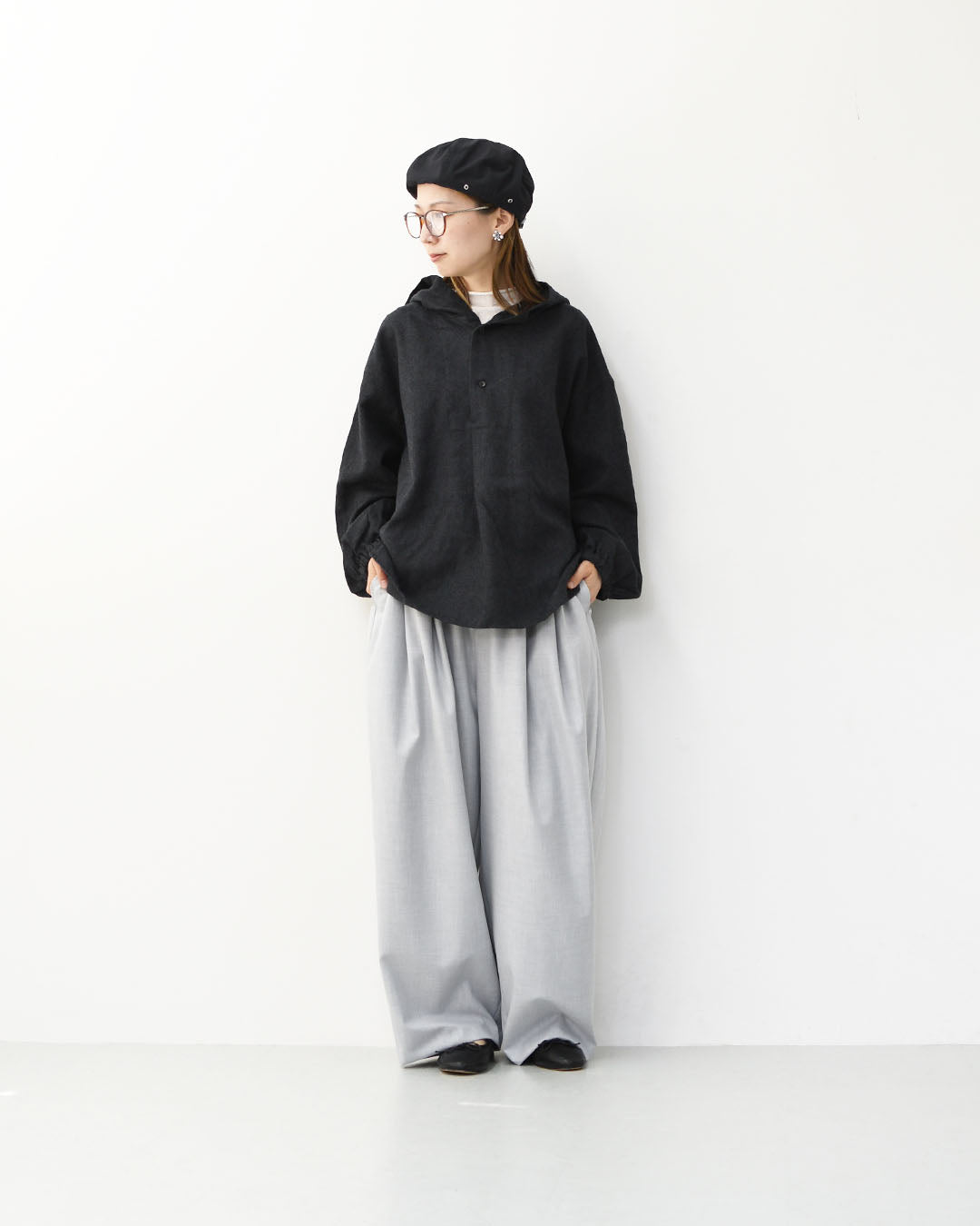 prit [プリット] 2/48ウール綾織フードプルオーバーシャツ [P80620] フード付きシャツ・ウールシャツ・ゆったりシルエット・LADY'S [2025AW]