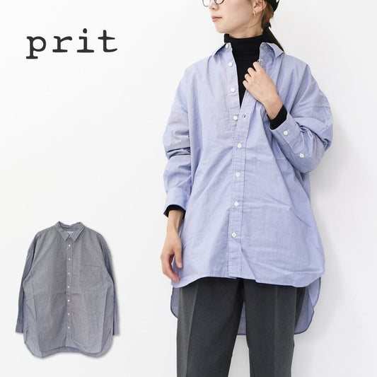 prit [プリット] 40/1ブロードストライプ　レギュラーカラービッグシャツ [P80652] ストライツシャツ・ビッグシルエット・レギュラーカラー・コットン・LADY'S [2025AW]