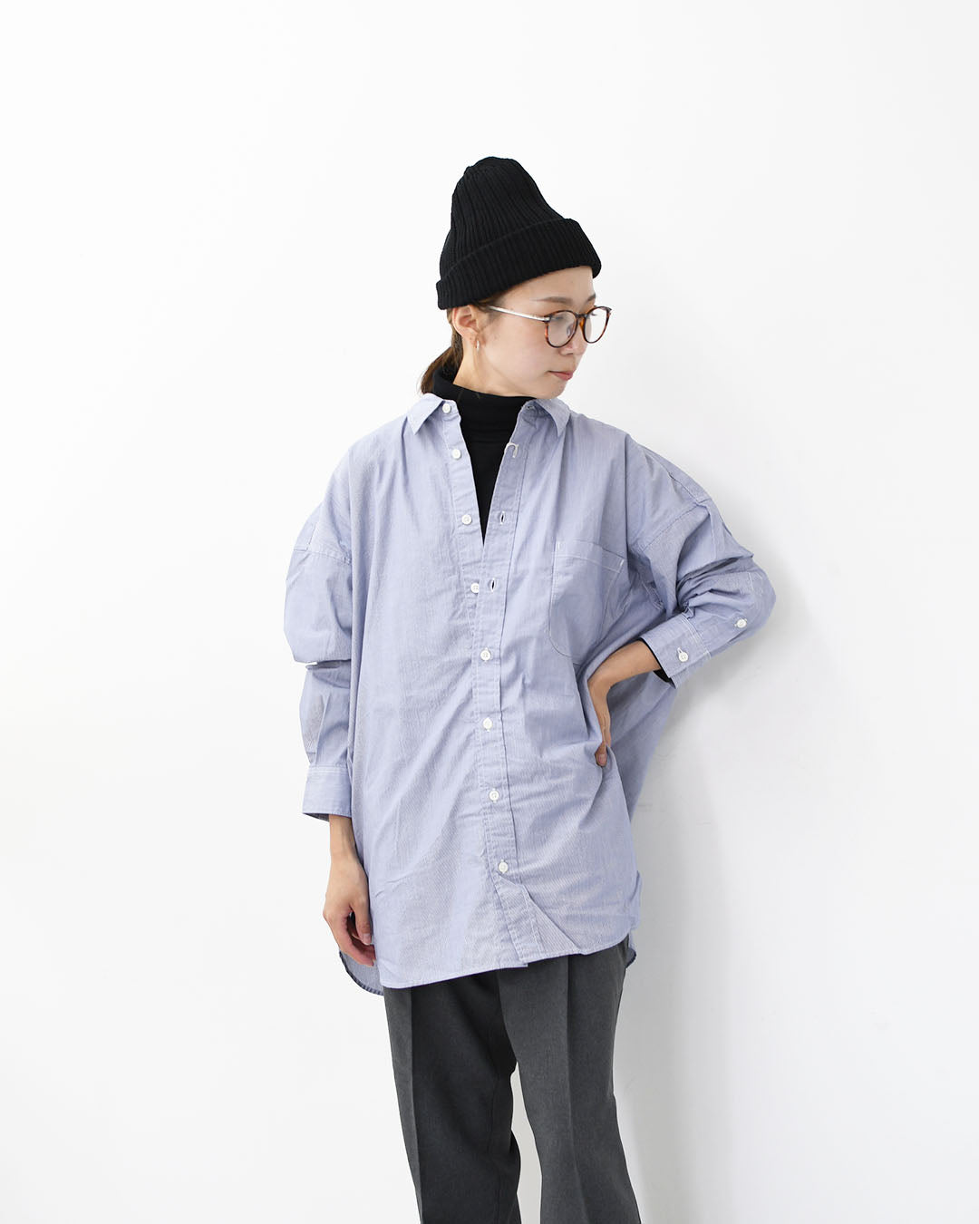 prit [プリット] 40/1ブロードストライプ　レギュラーカラービッグシャツ [P80652] ストライツシャツ・ビッグシルエット・レギュラーカラー・コットン・LADY'S [2025AW]