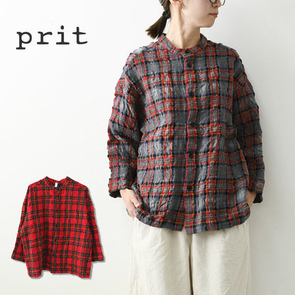 prit [プリット] ウールコットンチェックスタンドカラーシャツジャケット [P80728] スタンドカラー・オーバーサイズ・ゆったりサイズ・チェック柄・ドロップショルダー・LADY'S [2026AW]