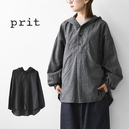 prit [プリット] 1/14ウールカラークロスフードプルオーバーシャツ [P80733] ウールシャツ・フード付きシャツ・ブラウス・プルオーバー・ワイドシルエット・ゆったりシルエット・LADY'S [2026AW]