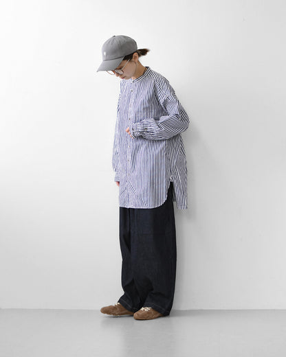 prit [プリット] 100/2高密度ポプリンストライプスタンドカラーオーバーサイズシャツ [P80756] スタンドカラー・オーバーサイズ・ゆったりサイズ・ドロップショルダー・LADY'S [2026AW]