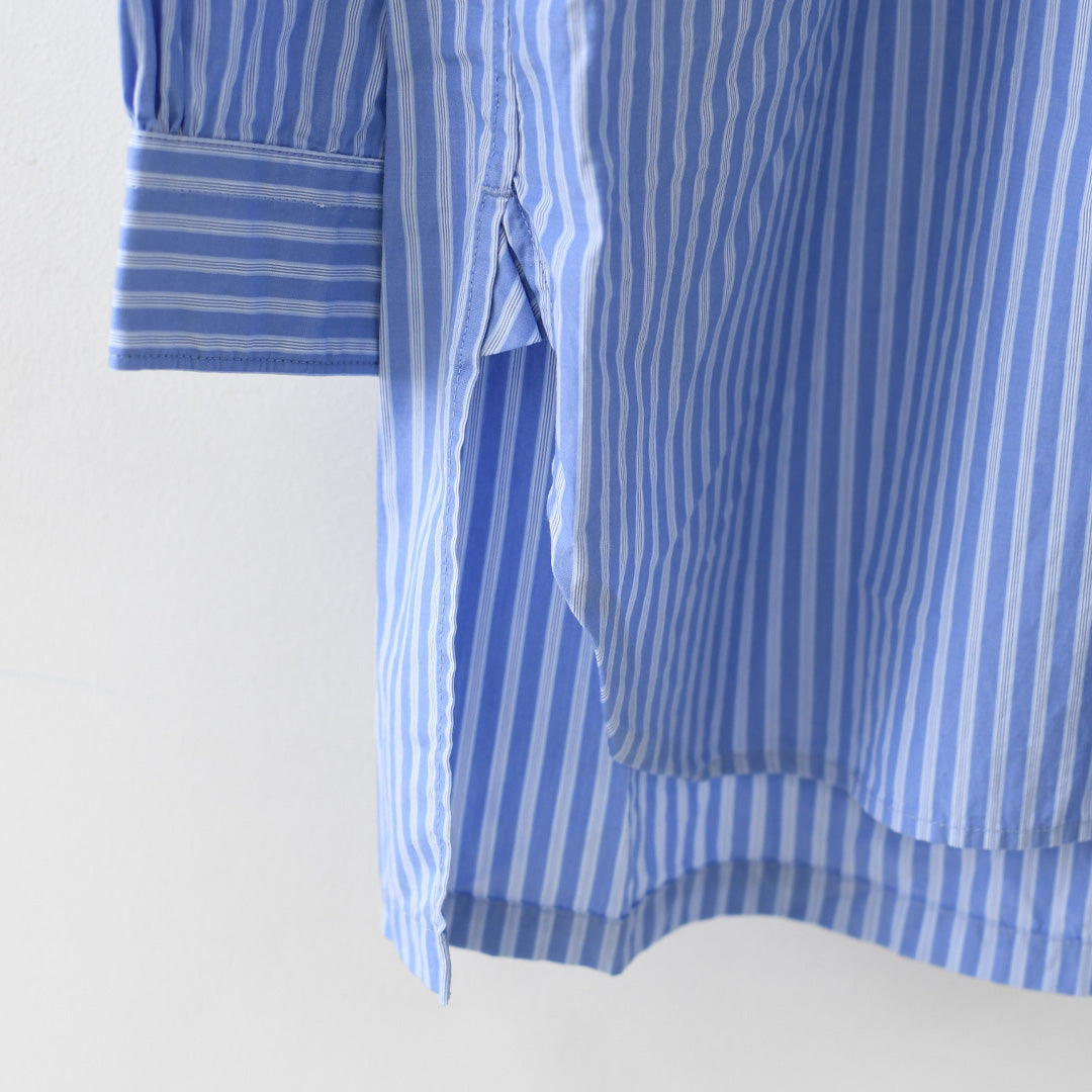 prit [プリット] 100/2高密度ポプリンストライプスタンドカラーオーバーサイズシャツ [P80756] スタンドカラー・オーバーサイズ・ゆったりサイズ・ドロップショルダー・LADY'S [2026AW]