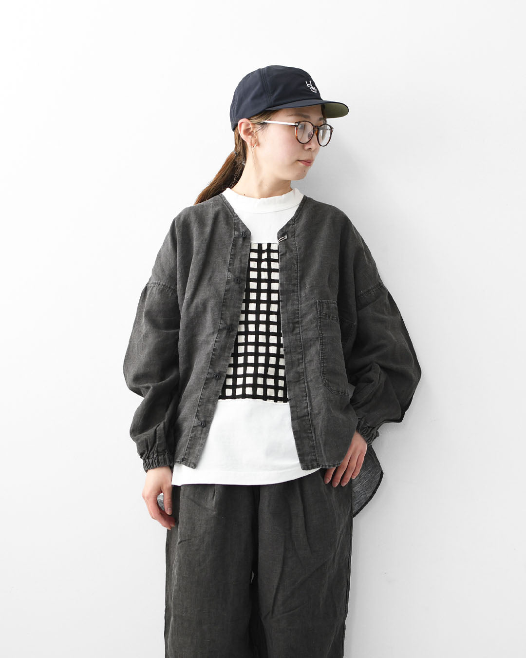 prit [プリット] リネンコットン交織平織ピグメント加工ノーカラービッグシャツ  [P81602] ヴィンテージ風・長袖・オーバーサイズ・ゆったりサイズ・ドロップショルダー・ライトアウター・羽織り・ノーカラー・LADY'S [2026SS]